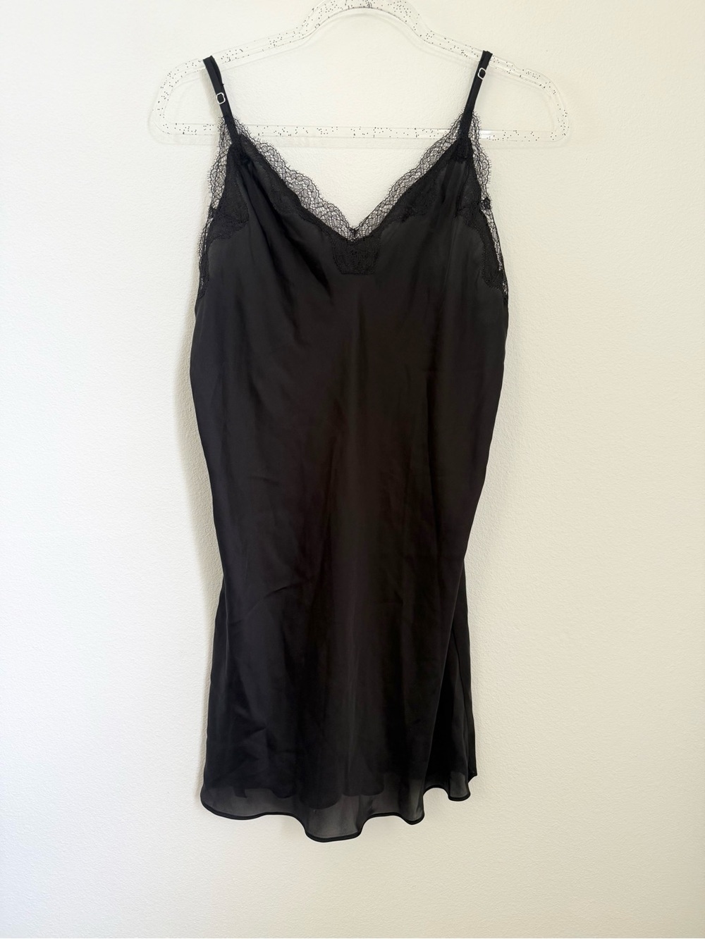Victoria’s Secret Solid Black Short Mini Slip Dress Lace Details Size L